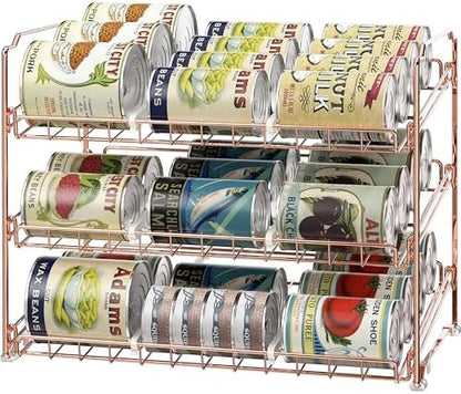 Simple Houseware 3-Tier Stackable Can Organizer Rack 36 Cans, Rose Gold