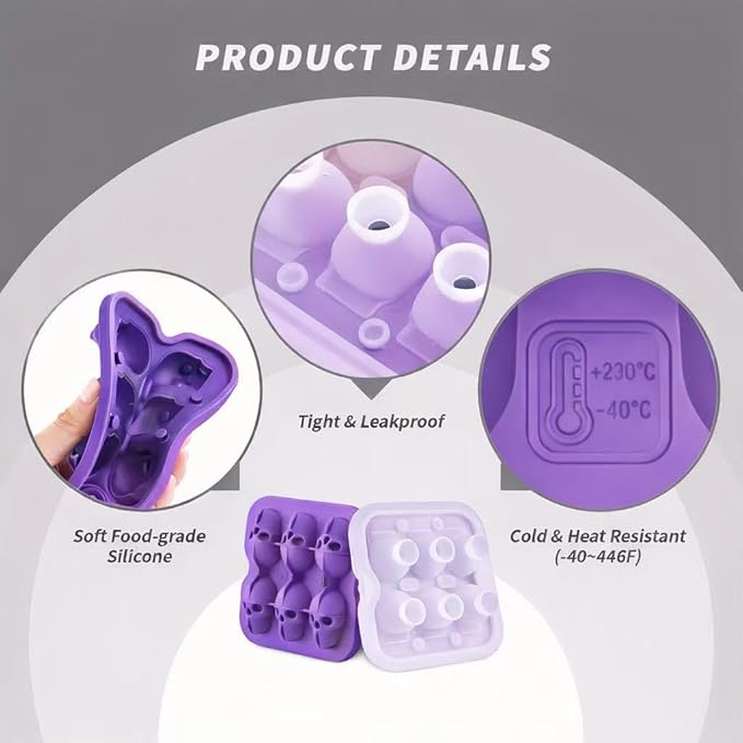 Skull Ice Cube Mold, 6-Cavity Silicone Ice Tray