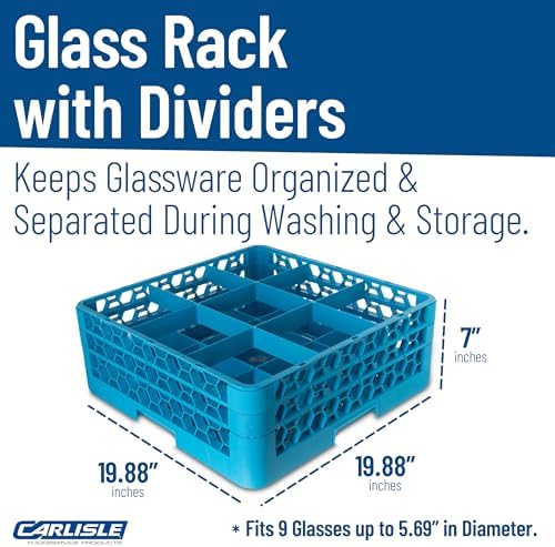 Carlisle FoodService Products OptiClean 9 Compartment Glass Racks for Restaurants with 2 Extenders - Glass Racks for Large Brandy Snifters, Grande Margaritas, Carafes, Wide Diameter, Blue, (Pack of 3)