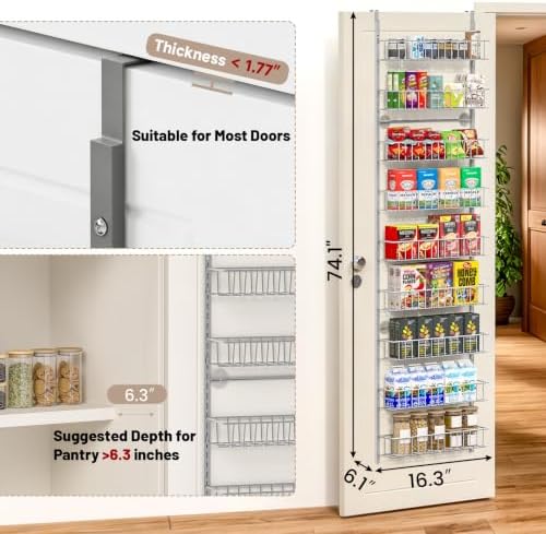 ElegantArray 9-Tier Pantry Door Organizer, Light Gray