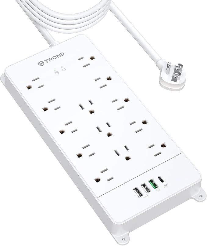 TROND Surge Protector Power Strip 15 ft, Flat Plug Extension Cord, 13 Wide