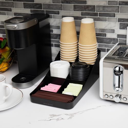 Mind Reader 7-Compartment Coffee Condiment Organizer, Cup and Lid Holder, Countertop Station for Coffee Bar, Breakroom, Kitchen, Set of 2, Black
