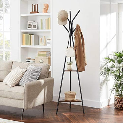 VASAGLE Coat Rack Freestanding, Hall Tree with 2 Shelves