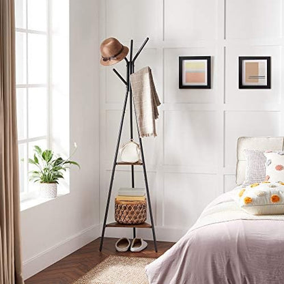 VASAGLE Coat Rack Freestanding, Hall Tree with 2 Shelves