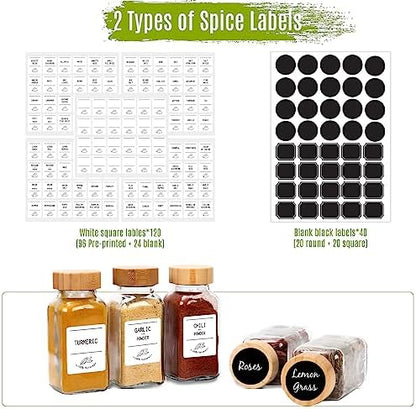 16 Pack 6 oz Glass Spice Jars with Bamboo Lids and Spice Labels