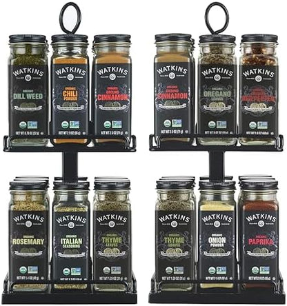 Watkins Countertop Two Tier Rotating Spice Rack, Includes 16 Watkins Organic Spices (16608)