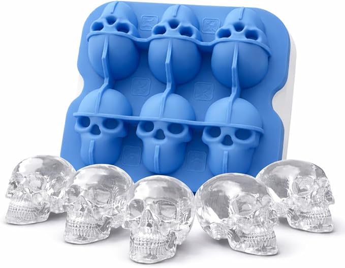 Skull Ice Cube Mold, 6-Cavity Silicone Ice Tray