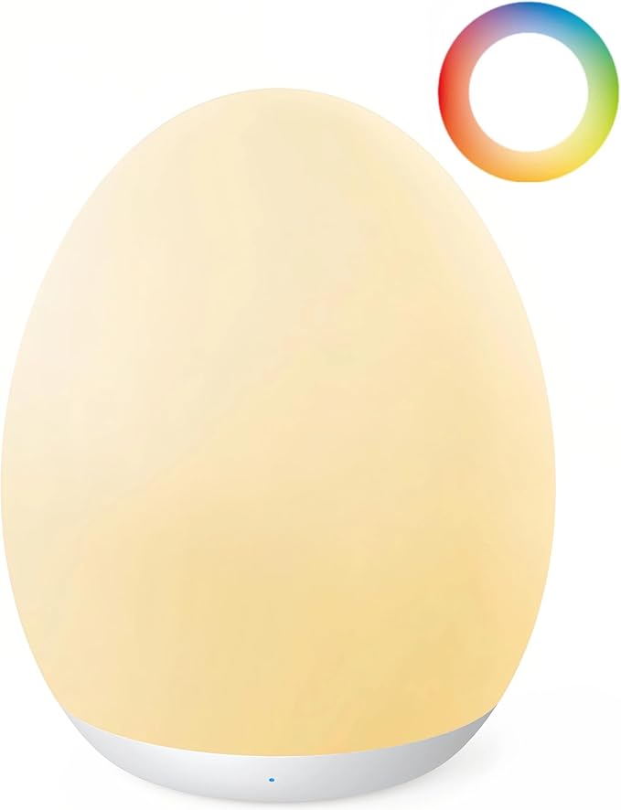 JolyWell Night Light for Kids, Baby Egg Light with 7 Colors Changing Mode & Stepless Dimming, Nursery Night Lamp BPA Free,Rechargeable Egg Night Light for Breastfeeding 1h Timer & Touch Control