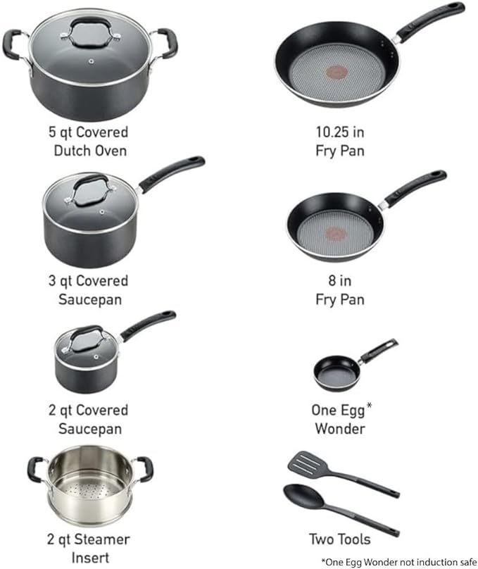 T-fal Experience Nonstick Cookware Set 12 Piece, Oven Broiler Safe 350F