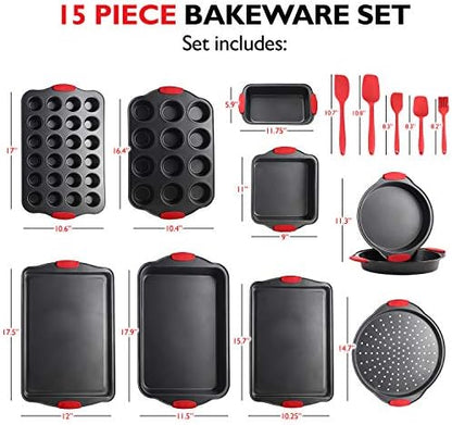Eatex Nonstick Baking Sheet Set, 39-Piece Baking Pans Set with Silicone Handles, Carbon Steel Cookie Sheets for Baking, Commercial Grade Quality Bakeware Sets Includes Kitchen Utensils Set and More