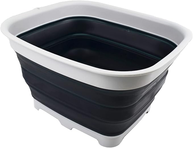 SAMMART 15L (3.9 Gallon) Collapsible Dishpan with Draining Plug - Foldable Washing Basin - Portable Dish Washing Tub - Camping & Space Saving Kitchen Storage Tray (Grey/Slate Grey)
