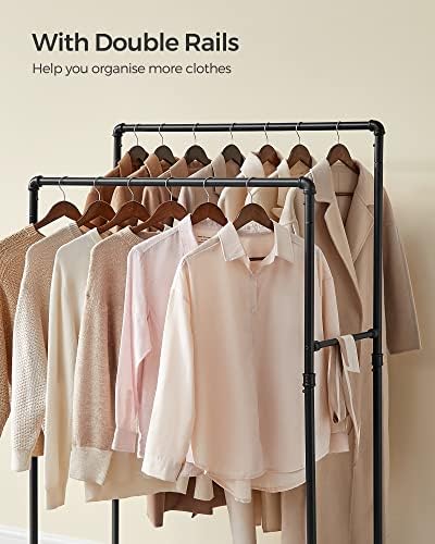 SONGMICS Heavy-Duty Clothes Rack, Double-Rod, Metal Frame on Wheels