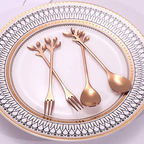 AnSaw Elegant Rose Gold Leaf Coffee Spoons