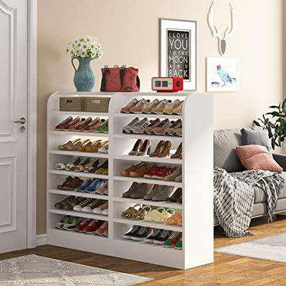 Tribesigns Shoe Rack, 8-Tier Tall Shoe Shelf, Wooden Shoe Storage Cabinet, White