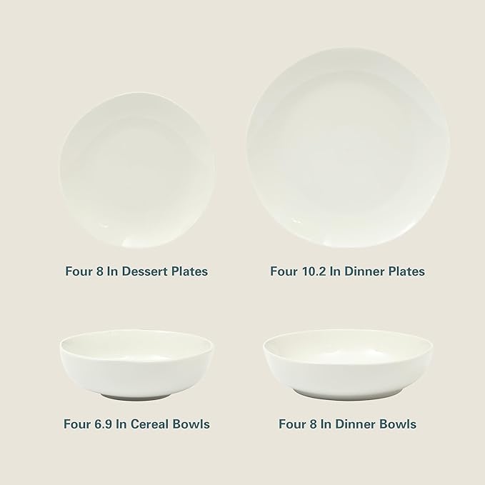 Gibson Home Lindendale 16 Piece Porcelain Ceramic Plates and Bowls Dishes Scratch and Chip Resistant Service for 4 Dinnerware Set - White