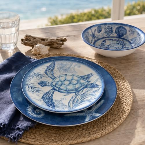Certified International Oceanic 12 piece Melamine Dinnerware Set, Service for 4, Multi Colored