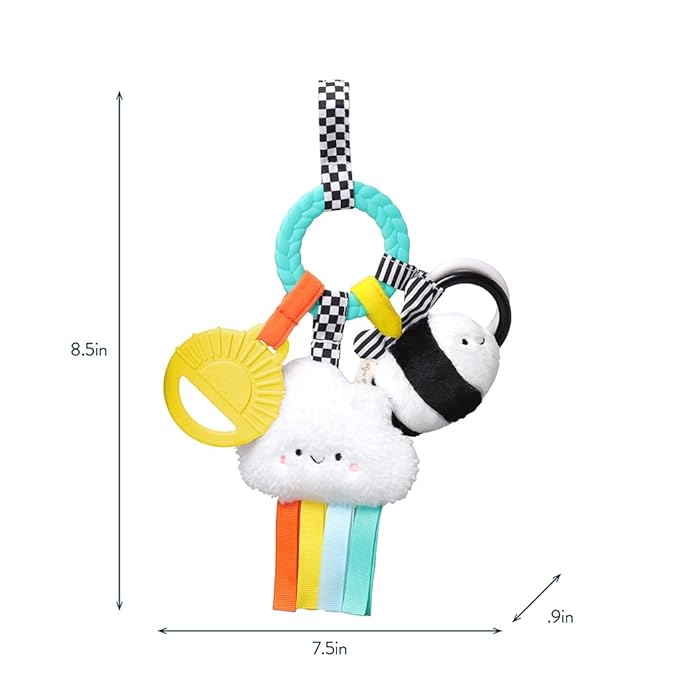 Itzy Ritzy Teething Activity Toy - Bitzy Busy Ring Infant Teething Toy Features Braided Ring & Dangling Toys, Includes Teether, Ribbons, Crinkle Sound & Jingle Bell - 0 Months & Up (High Contrast)
