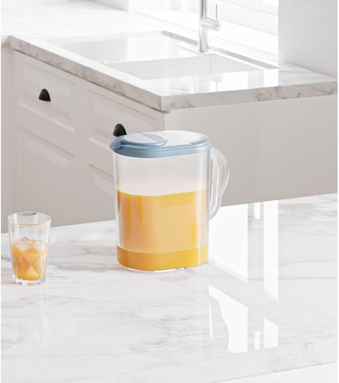 Tribello Pitcher with Lid 1 Gallon, Slim Clear Plastic Water Pitcher with
