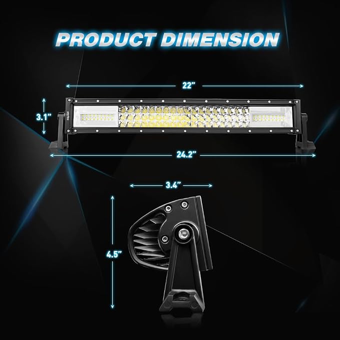 Nilight - 18101C-A LED Light Bar 22Inch 270W White & Amber Triple Row 13500LM Flood Spot Combo Led Bar Off Road Lights for Trucks with Wiring Harness Kit,2 Years Warranty