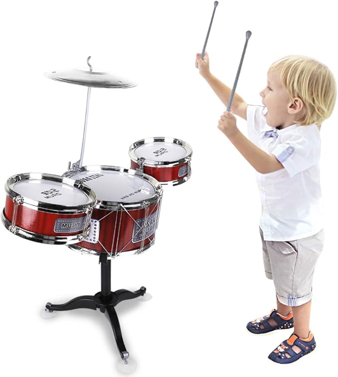 Small Plastic Drum Set Toy for Kids Age 3 - 6 Years Old Toy Musical Instruments Playing Rhythm Beat Toy Great Gift for Boys Girls