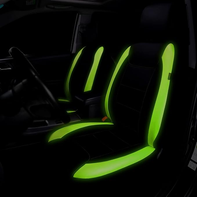 Flying Banner car seat Covers Protects Water Proof Faux Leather Carbon Fiber Fronts Fluorescence Green Black (Fluorescence Green Black, Front Pair)