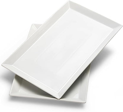 MIECOO Large Serving Platters, 18.5" x 11.5" White Serving Trays Set, Rectangular Porcelain Plates for Party, Wedding, Birthday, Entertaining, Food, Appetizer, Fruit, Sushi, Dessert, Set of 2