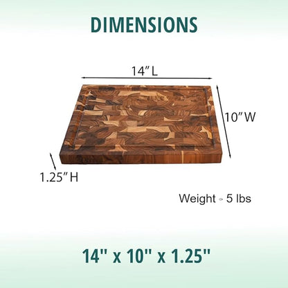 EcoDecors, FSC Teak End Grain Cutting Board 14x10, Compact Reversible Teakwood Cutting Board for Kitchen, Cheese & Charcuterie, Solid Wood Chopping Board with Natural Finish