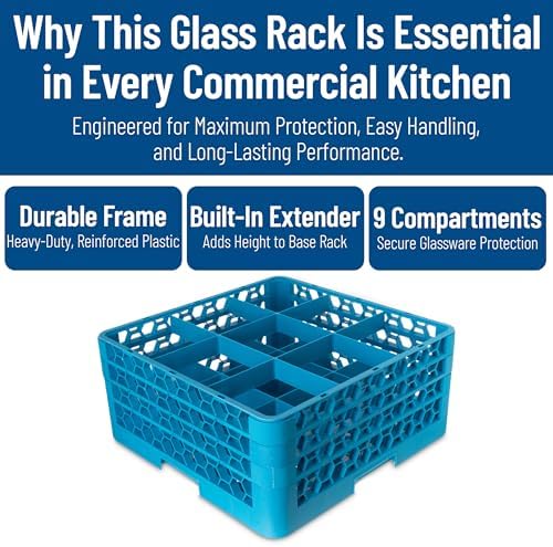 Carlisle FoodService Products RG9-314 OptiClean 9 Compartment Glass Rack with 3 Extenders, 5-13/16" Compartments, Blue (Pack of 2)
