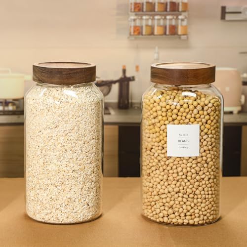 KEYWING 88oz Glass Jars w/Acacia Lids for Flour & Sugar Storage Containers