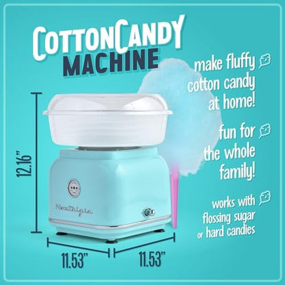 Nostalgia Classic Countertop Cotton Candy Machine, Manual, Retro Vintage Candy Maker Includes 2 Reusable Cones & Scoop, Aqua