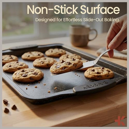 BAKKENMaster 6-Piece Nonstick Gray Marble Coated Bakeware Set - Professional Quality Carbon Steel Pans with Silicone Handles - Ideal for Oven, Refrigerator, Freezer - Dishwasher Safe