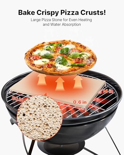 VEVOR Pizza Stone, 20 x 14 x 0.6 in Rectangular Cordierite Pizza Stone, 1450℉ Heat-Resistant Cook Stone, Extra Large Baking-Stone with Metal Peel, Scraper, for Kitchen Bake Oven, BBQ Grill