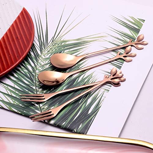 AnSaw Elegant Rose Gold Leaf Coffee Spoons