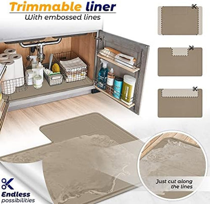 The Original Under Sink Mat - Silicone Waterproof mat, Trimmable, Easy to Clean, Kitchen cabinet liner, Under sink protector mats, Drip Tray with Lip - 34" x 22" or smaller