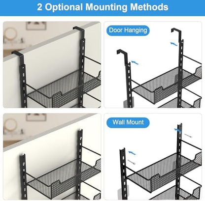 VyGrow 12.3" W Narrow Over the Door Pantry Organizer, 8-Tier Over the Door Organizer with Adjustable Basket, Pantry Door Organization for Pantry Kitchen Storage Room Spice Rack, Black