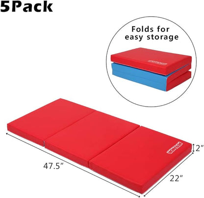 JOYMOR 2-Inch Thick 2-Fold 3 Sections Rest Mat, 5-Pack, Portable Toddler Bed with Name Tag Holder, Sleeping/Nap Floor Mat, Portable Toddler Mat, Great for School, Daycare, Travel, and Home