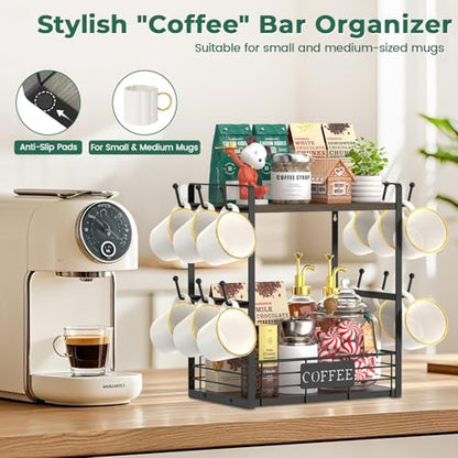 EsLuker.ly Coffee Mug Cup Holder Tree Bar Station Organizer, 2 Tier Brown
