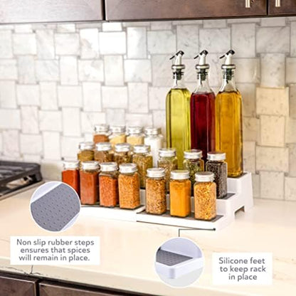 Oizeir 3-Tier Expandable Spice Rack Organizer for Cabinet, White/Grey