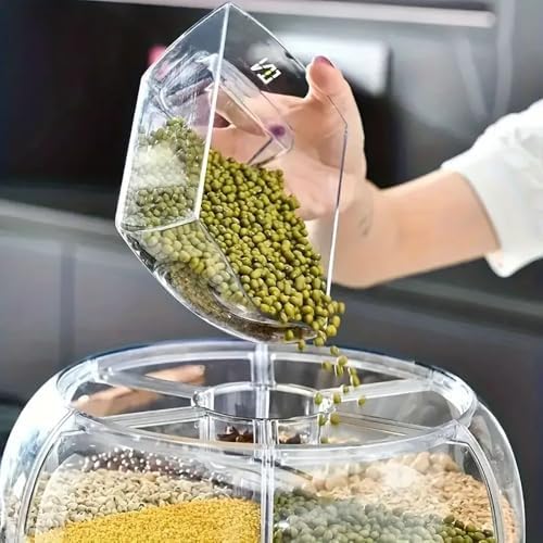 Rice Dispenser, 6-Compartment Rotating Grain Storage Container, Large