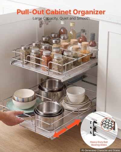 VEVOR 2 Tier Pull Out Cabinet Organizer 16.97"W x 21.22"D Slide Out Drawers