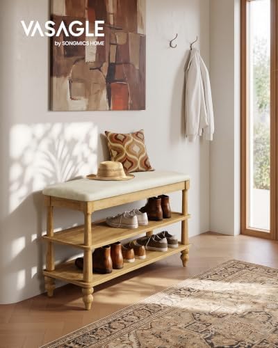 VASAGLE 2-Tier Shoe Bench, Wooden Entryway Bench, 31.5 Inches Width