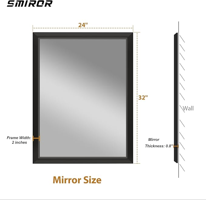 SMIROR Matte Black Bathroom Mirror