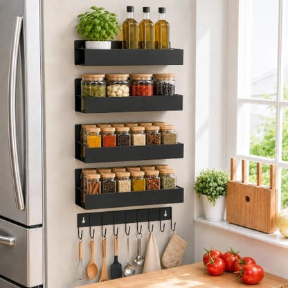 SMRCAD Metal Magnetic Spice Rack 4 Pack with Hook – Heavy-Duty