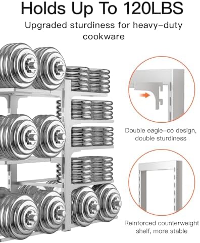 ORDORA Pots and Pans Organizer Under Cabinet 15.8" 8-Tier Adjustable Silver