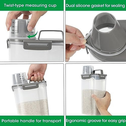 TBMax Rice Container Cereal Storage Container 2 Pack 5 Lbs, Kitchen Pantry Dry Food Storage Holder with Easy-Pouring Spout & Handy Cup, Small Pet Dog Cat Food Dispenser for Daily Feeding -Grey