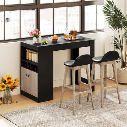 COSTWAY 48" Bar Table with Storage Cabinet & Wine Rack, Home Dining Table