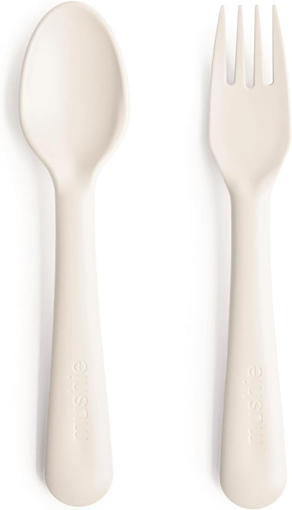 mushie Flatware Fork and Spoon Set for Toddlers | Made in Denmark (Ivory)