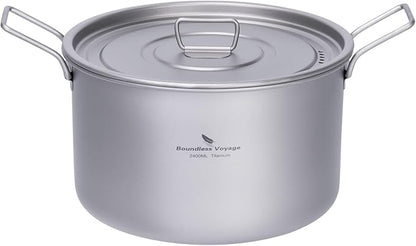 iBasingo 2.4L Titanium Soup Pot with Lid Camping Cookware with Foldable Handle Portable Lightweight Outdoor Kitchen Cooking Kit for Backpacking Hiking Picnic Fishing Mountaineering Ti2108C