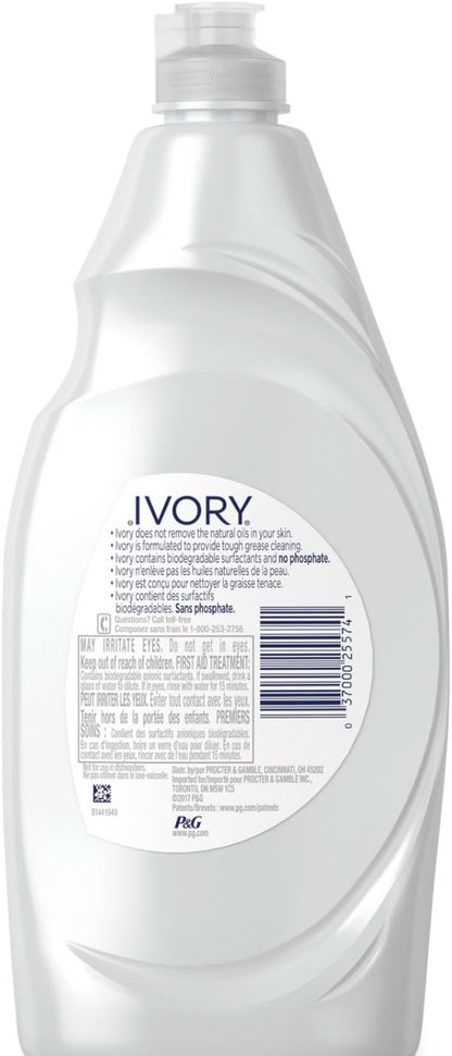 Ivory Grease Cutting Dish Soap, Classic Scent, Gentle on Hands, 24 Fl Oz bundled with Heavy Duty Scotch Brite Sponge