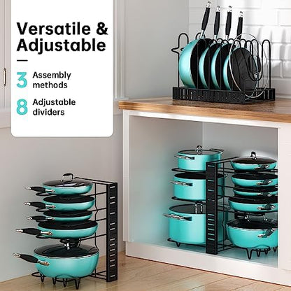 MUDEELA 8-Tier Lightweight pot and pan organizer for under cabinet, 16.6" H